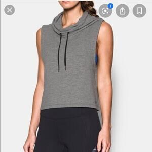 Under Armour plush terry cloth sleeveless hooded gray top athletic active wear